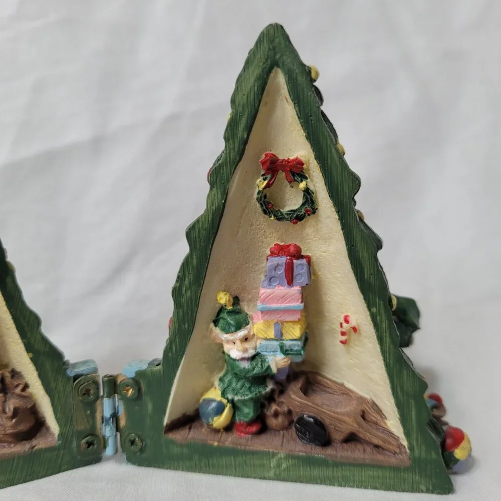 Vintage Hidden Santa Workshop in Christmas Tree Decorating Elves Hand Painted